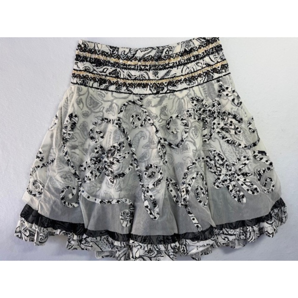 Basil & Maude Skirt Womens 6 Beaded Sequin White Black Fairy Boho Tulle Y2K‎ EUC